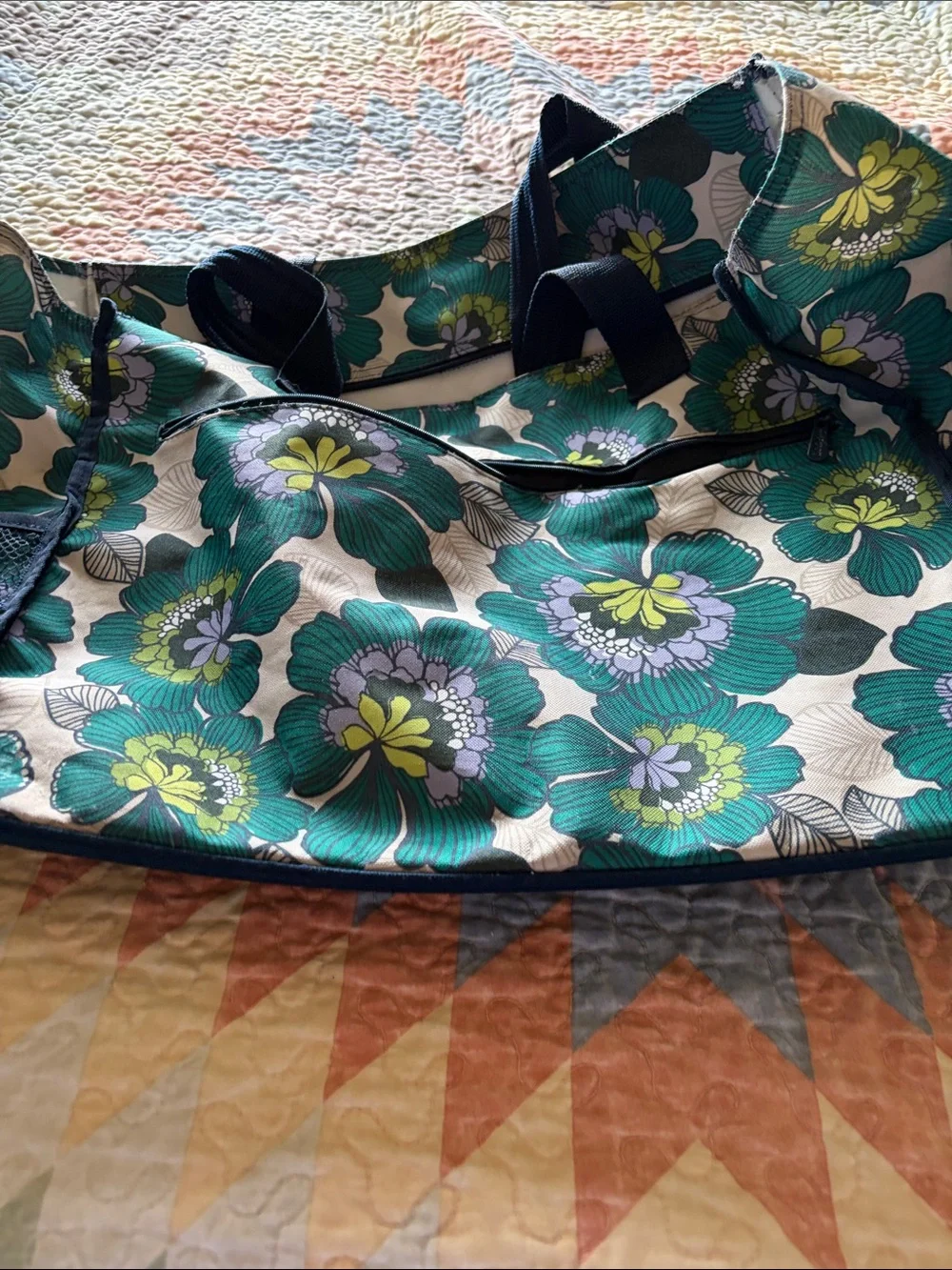 Thirty-One Floral Tote Organizer Bag in Teal & Green